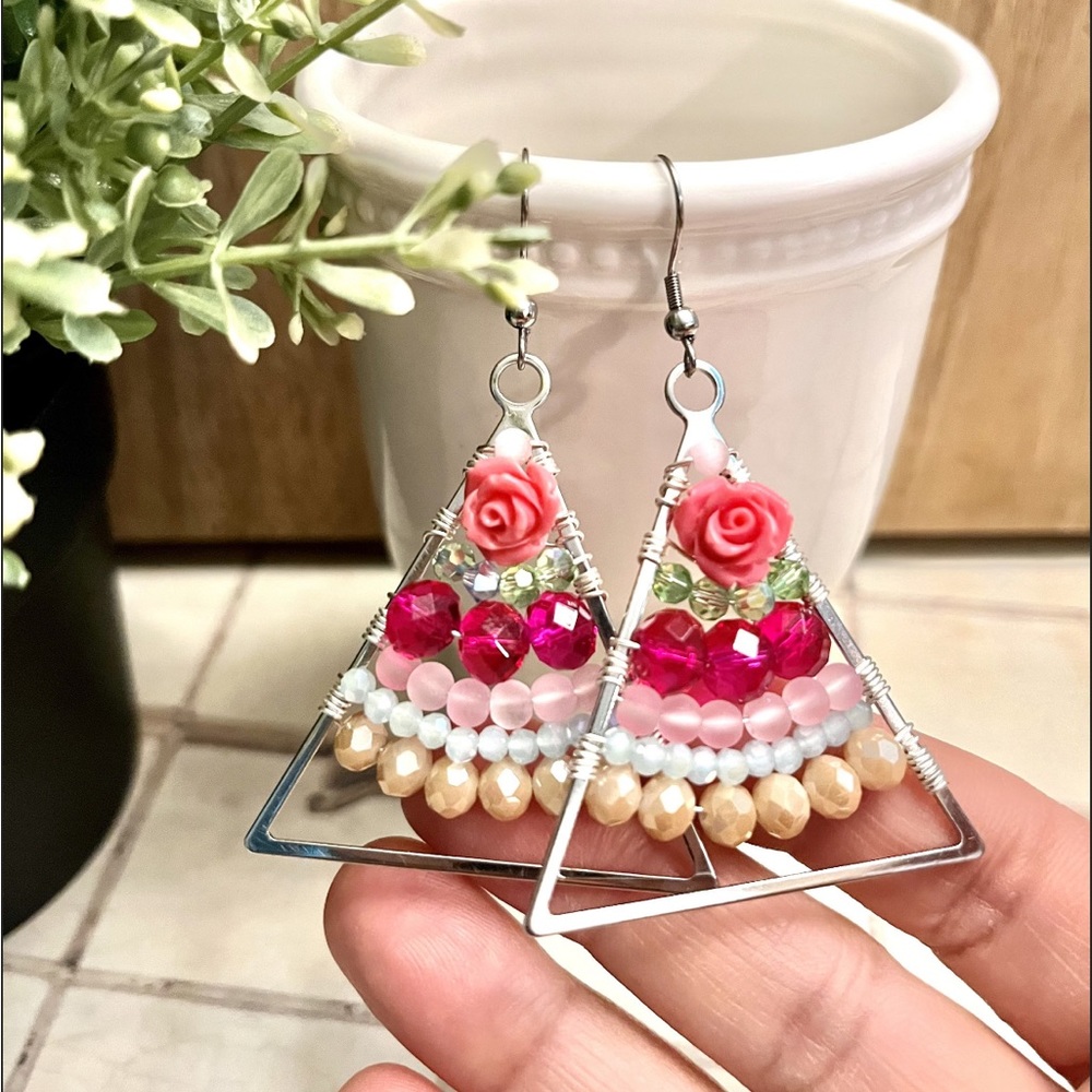 Rosebuds Shabby Chic Style Earrings Handcrafted
